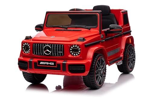 FINOOS Mercedes G63 AMG Elektroauto für Kinder, 12 V, elektrische Kinder elektroauto mit Fernbedienung, 2 + 1 Geschwindigkeitsstufen, Hupe, LED, Musik, USB (Rot) von FINOOS