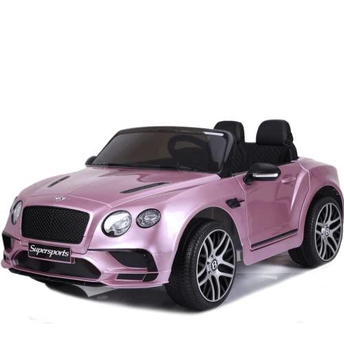 FINOOS elektroauto für Kinder Bentley Continental 12V 2 sitzer kinderauto mit Fernbedienung, 1 bis 6 Jahre, 12V Batterie, 132x87x55cm, (Rosa) von FINOOS