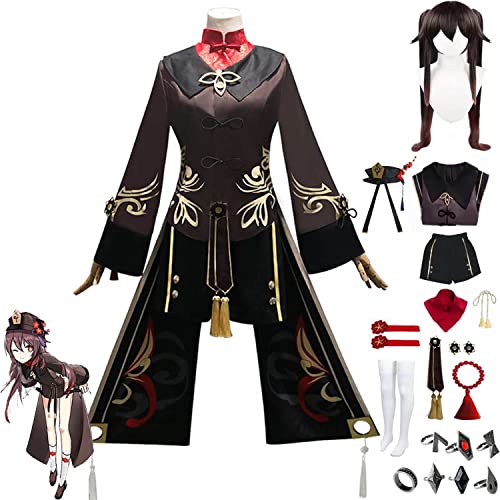 FIOOHG Genshin Impact Hu Tao Cosplay Kostüm Outfit Spiel Anime Charaktere Venti Uniform Kleid Full Set Halloween Party Dress Up Anzug mit Perückenhut für Frauen Mädchen, XXL von FIOOHG