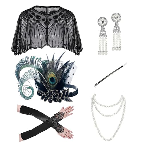 FIRSTXIU Vintage Flapper Kostüm 1920er Jahre Weibliche Teaparty Kopfbedeckung Armhandschuhe Zigaretten Halskette Prom Partyzubehör Halloween Stirnband Kostümzubehör Dekorationen FIRSTXIU Vintage Flapper Kostüm 1920er Jahre Weibliche Teaparty Kopfbedeckung Armhandschuhe Zigaretten Halskette Prom Partyzubehör Halloween Stirnband Kostümzubehör Dekorationen von FIRSTXIU