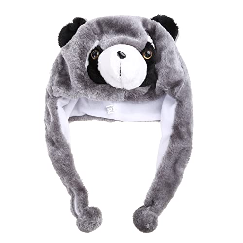 FIRSTXIU Waschbär Warm Mit Ohrklappen Lapps Lustige Party Stoffed Animal Halloween Kostüm Spielzeug Fleece Winterhut Für Kinder Erwachsene von FIRSTXIU