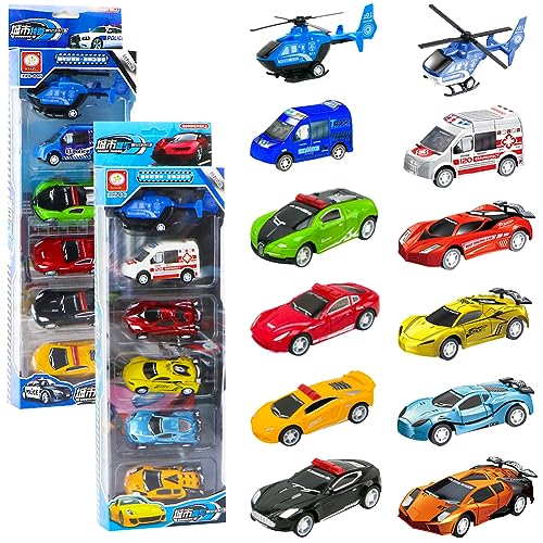 Fahrzeuge Spielzeug, 12 Stück Kinder Spielzeugauto Mini Cars Kreatives Spielzeug Auto Set Spielfahrzeuge Kunststoffe Auto Figuren Set Geeignet für Kinder ab 3 Jahren für Geburtstagsfeiern Home Spielze von FISAPBXC