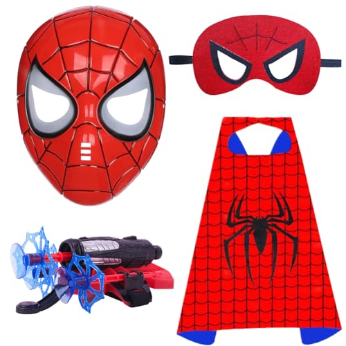 Spiiderman Kinderkostüm Kinder, Supperhelden Kostüm Maske Launcher Handschuh Cosplay Kostüm für Kinder Launcher Handschuh Spielzeug Kinder Theme Party Dress Up Costume Set Masquerade Kostüm für Kinder von FISAPBXC