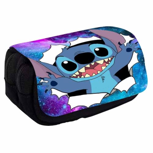 Stiitch Federmäppchen, Stiitch Cartoon Mäppchen Pencil Case Großes Federtasche Doppelter Reißverschluss Mäppchen Schüler Stift Organizer Schreibwarenbox Teenager Büro Lieferungen Speicher Beutel von FISAPBXC