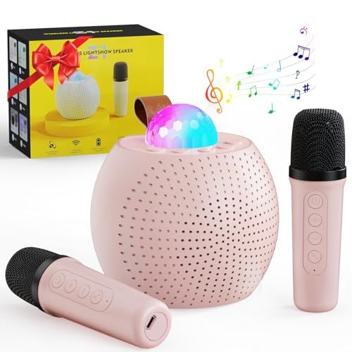 FISHOAKY Karaoke Maschine mit 2 Drahtlosen Mikrofonen, Tragbares Bluetooth Karaoke Maschine für Kinder Erwachsene, Mini Karaoke Maschine mit LED-Licht und Sprachveränderungs Effekten von FISHOAKY