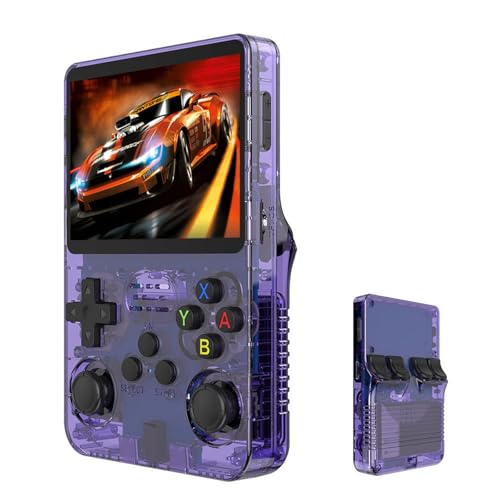 FITIOS Nostalgische Box-Spielekonsole, R36s Retro-Handspielkonsole, Spielekonsole, Retro-Gaming, Retro tragbar, 3,5-Zoll-HD-Bildschirm, unterstützt TV-Spielen for Zwei Personen(Purple,128g) von FITIOS