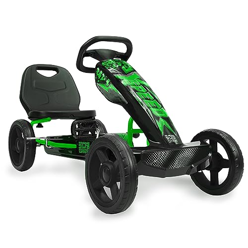 509 Crew XSpeed ​​Pedal Go-Kart – grün, Tretauto, sportliche Grafik auf der Frontverkleidung, Verstellbarer Sitz, 4-Speichen-Felgen mit 25 cm, Durchmesser Eva-Rädern, mit Handbremse, ab 4 Jahren von FIVE O NINE CREW