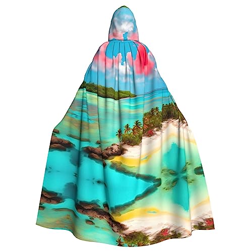 FInpan Caribbean Scenery Poncho, Halloween-Kapuzenumhang, Damen, Herren, Halloween, Verkleidung, Party, Cosplay-Kostüme von FInpan