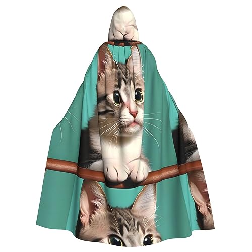 FInpan Poncho mit neugieriger Katze, Halloween-Kapuzenumhang, für Damen und Herren, Halloween, Verkleidungsparty, Cosplay-Kostüme von FInpan