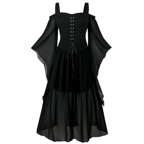 FJKVKDT Damen Mittelalter Kleid Mit Trompetenärmel Renaissance Mittelalter Kostüm Korsett für Halloween Viktorianisches Kleid (Stil-3, S) von FJKVKDT