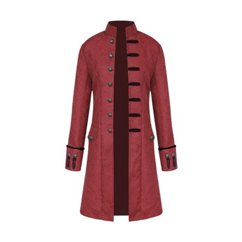 FJKVKDT Mittelalterliche Halloween Kostüme Männliche Mantel Viktorianische Hof Uniform Renaissance Outfit Vintage Festival Cosplay Tägliche Kostüm (Rot, 3XL) von FJKVKDT