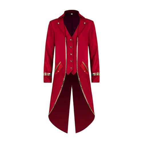 FJKVKDT Mittelalterliche Männer Vintage Jacke Retro Gothic Viktorianische Mantel Silvesterparty Kostüm (Rot, L) von FJKVKDT