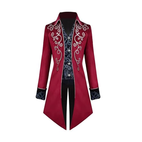 FJKVKDT Mittelalterliche Steampunk Jacke Männliche viktorianische Renaissance Gothic Retro Mantel Party Cosplay Herren Kostüme für Erwachsene (Rot, 2XL) von FJKVKDT