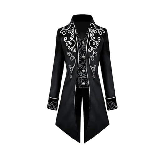 FJKVKDT Mittelalterliche Steampunk Jacke Männliche viktorianische Renaissance Gothic Retro Mantel Party Cosplay Herren Kostüme für Erwachsene (Schwarz, 3XL) von FJKVKDT