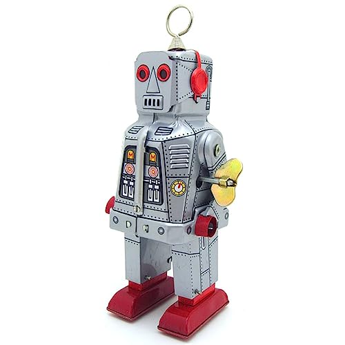 FLADO Aufziehspielzeug MS403 Feuriger Roboter, Blechspielzeug, Retro-Spielzeug, Sammlerspielzeug für Erwachsene, kreatives Geschenk, Vintage-Sammlerstück, Kindergeschenk (Silber) von FLADO