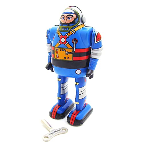 FLADO Retro-Aufziehspielzeug MS650 Astronautenroboter, Sammlerspielzeug für Erwachsene, kreatives Blechspielzeug, Vintage-Kindergeschenk für Jungen und Mädchen, Eltern-Kind-Interaktion (Blau) von FLADO
