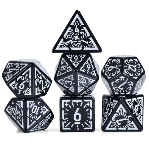 FLASHOWL Clock Dice DND Dice Stars and Moon Dice W20 Retro Dice D&D Dice Set with Polyhedral Role Playing Gaming Dice D20 Dice Würfelset Dungeons and Dragons Dice würfel Schwarz und weiß von FLASHOWL