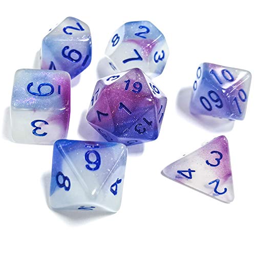 FLASHOWL DND Würfelsatz Leuchtendes polyedrisches Würfelset RPG Würfelset d4 d6 d8 d10 d12 d20 d% für Verliese und Drachen 7-teiliges Spielwürfelset von FLASHOWL