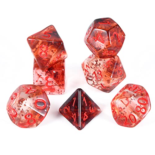 FLASHOWL Transparente kristallfarbene Bandwürfel D20 Würfel Dungeons and Dragons Würfelspiele Tischwürfel Polyhedral Roll Play W20 Dice DND RPG MTG Polyhedral Dice (7 Stück Rot) von FLASHOWL