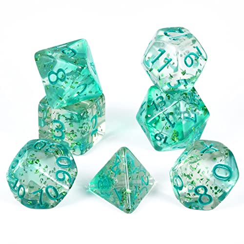 FLASHOWL D20-Würfel, transparent, kristallfarben, D20, Dungeons and Dragons, Tischwürfel, polyedrisches Rollenspiel, W20-Würfel, DND, RPG, MTG, polyedrische Würfel (7 Stück, grün) von FLASHOWL