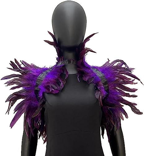 FLAVAS Gothic Feder Achselzucken Schal Halloween Party Kostüm, Umhang Schwarz Kostüm Damen Feder Umhang Cape Federboa Feder Schal Gothic für Halloween Cosplay Verkleidung (H) von FLAVAS