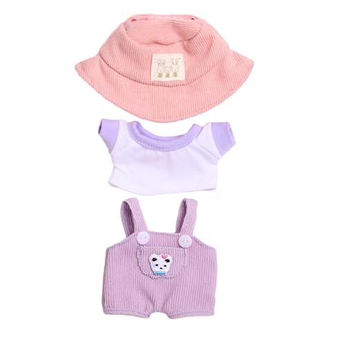 FLCPJGV 15 cm Plüsch-Puppenkleidung, Puppen-Outfit, Foto-Requisiten mit Hut, DIY-Ankleide, bequemes Mode-Puppen-T-Shirt-Overall-Set, süß, Violett von FLCPJGV