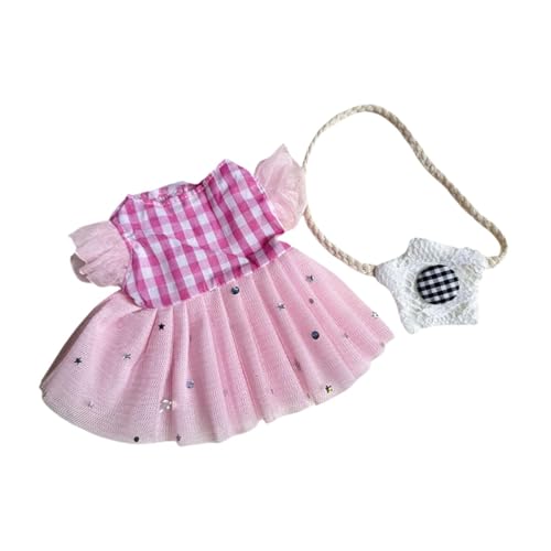 FLCPJGV 20 cm Plüsch Puppenkleidung Set für kleine Puppen - Trendige Accessoires für Mädchen, Rosa Karomuster von FLCPJGV