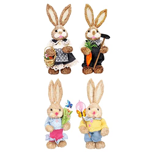 FLCPJGV 2Pairs Stehend Stroh Kaninchen Ornament Bunny Figuren Tier Kunst Tabletop von FLCPJGV