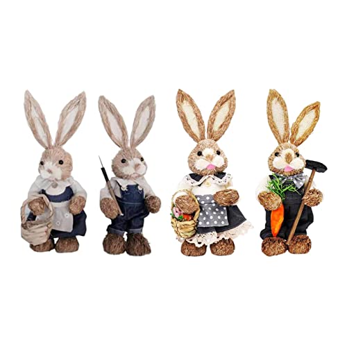 FLCPJGV 4 Stücke Stroh Ostern Kaninchen Ornament Bunny Skulpturen Handwerk für Garten Hochzeit von FLCPJGV