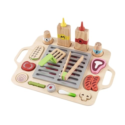 FLCPJGV Holz Kinder BBQ Grillen Spielzeug Spiel Küche Set für Jungen Mädchen Alter 3 4 5 6 7 von FLCPJGV