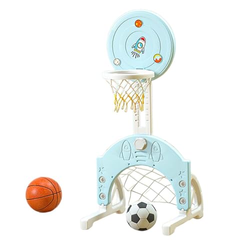 FLCPJGV Kinder Basketballkorb Set mit Fußball, Veränderbare Höhe, Sportliches Spielzeug für Drinnen Und Draußen, BLAU von FLCPJGV