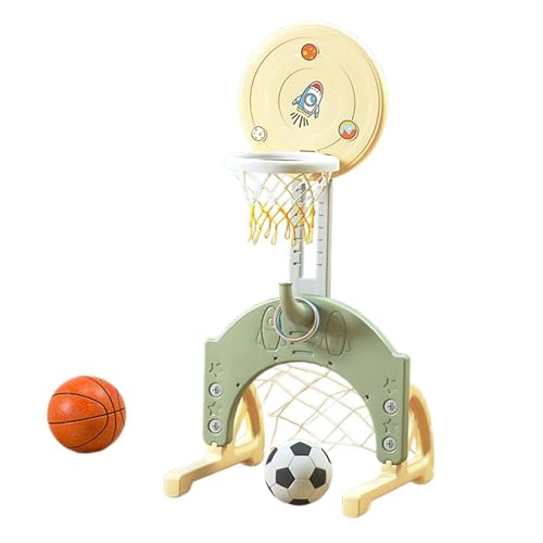 FLCPJGV Kinder Basketballkorb Set mit Fußball, Veränderbare Höhe, Sportliches Spielzeug für Drinnen Und Draußen, Beige Schleife von FLCPJGV