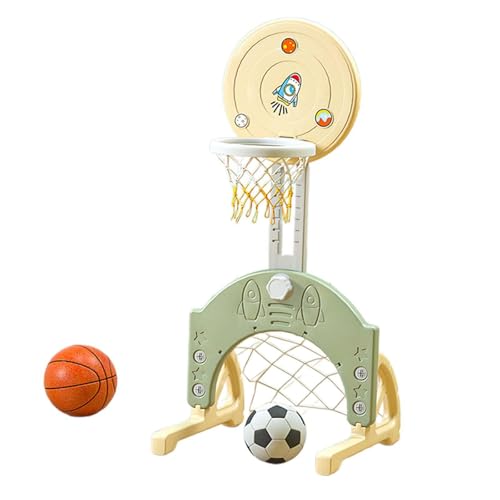 FLCPJGV Kinder Basketballkorb Set mit Fußball, Veränderbare Höhe, Sportliches Spielzeug für Drinnen Und Draußen, Beige von FLCPJGV