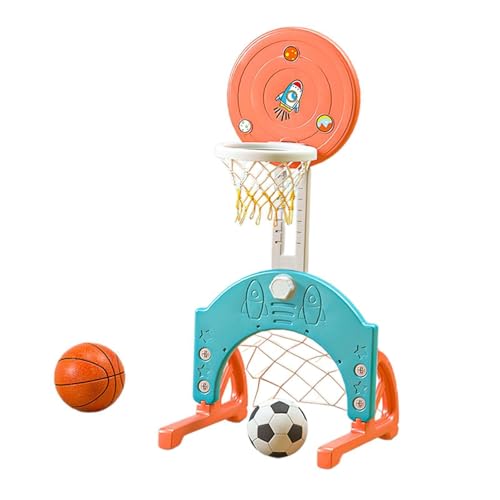 FLCPJGV Kinder Basketballkorb Set mit Fußball, Veränderbare Höhe, Sportliches Spielzeug für Drinnen Und Draußen, Blau orange von FLCPJGV