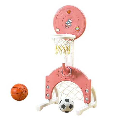 FLCPJGV Kinder Basketballkorb Set mit Fußball, Veränderbare Höhe, Sportliches Spielzeug für Drinnen Und Draußen, Wassermelone rote Schleife von FLCPJGV