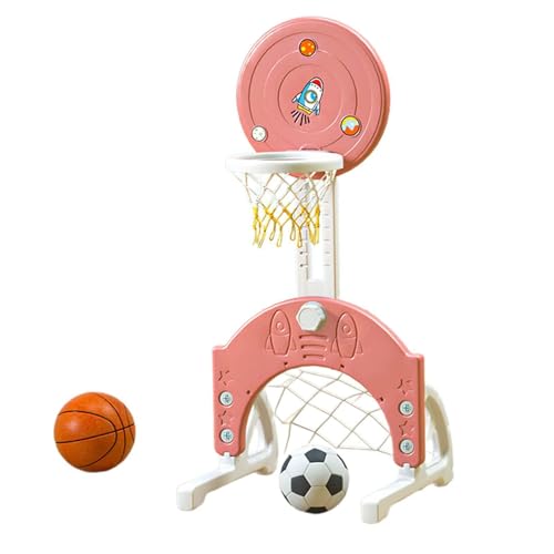 FLCPJGV Kinder Basketballkorb Set mit Fußball, Veränderbare Höhe, Sportliches Spielzeug für Drinnen Und Draußen, Wassermelonenrot von FLCPJGV