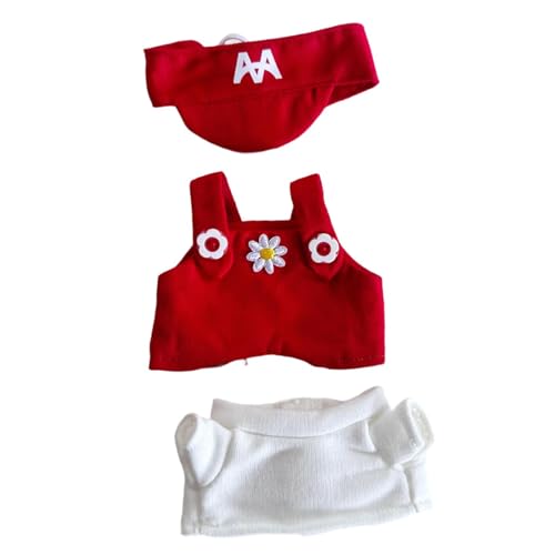 FLCPJGV Kleidung für Plüschpuppen von 15–17 cm, Anzieh-Overall und T-Shirt mit Hut, Rot von FLCPJGV