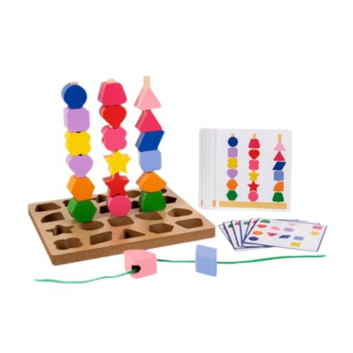 FLCPJGV Montessori Holzperlen Sequenzierungsspielzeug Set Schnürperlen für Kinder 2 3 4 5 von FLCPJGV