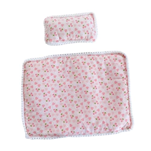 FLCPJGV Puppe Bettwäsche Set Pretend Spielen Plüsch Puppe Zubehör Rolle Spielen Gedruckt Quilt Kissen, Kirsche, 2 Stück von FLCPJGV