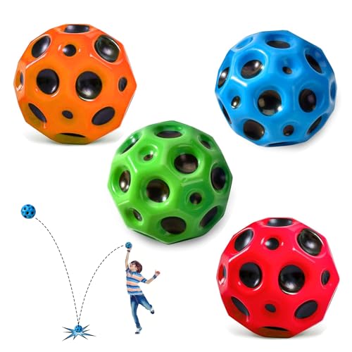 FLEAGE 4 Stück Bouncy Balls，astro jump ball，moon ball，jump ball，galaxy ball，astro ball，space ball，Space Ball Super High Bounce,Badestrandspielzeug,Springball für Kinder Kids Gift（Rot Orange Blau Grün） von FLEAGE