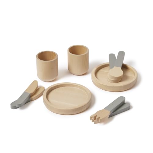 FLEXA Kinderküche Zubehör Holz | Geschirrset zum Üben und Spielen | (Inklusive Holzteller, Besteck, Tassen) | Perfekt für kleine Starköche | Küchen Zubehör für Kinder… von Flexa