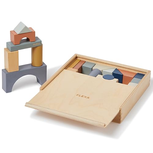 Flexa Wooden Kreativbausteine für Kleinkinder – 36-teiliges Set aus FSC-zertifiziertem Birkenholz, Lernspielzeug mit Aufbewahrungsbox, ab 2 Jahren von Flexa