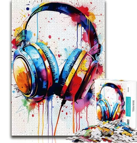 Aquarell-Kopfhörer, 1000-teiliges Puzzle für Jugendliche und Erwachsene, Stressabbau, schwierige Herausforderung, stärkt die Liebe zwischen Paaren, 38x52cm Aquarell-Kopfhörer, 1000-teiliges Puzzle für Jugendliche und Erwachsene, Stressabbau, schwierige Herausforderung, stärkt die Liebe zwischen Paaren, 38x52cm von FLKFDOZ