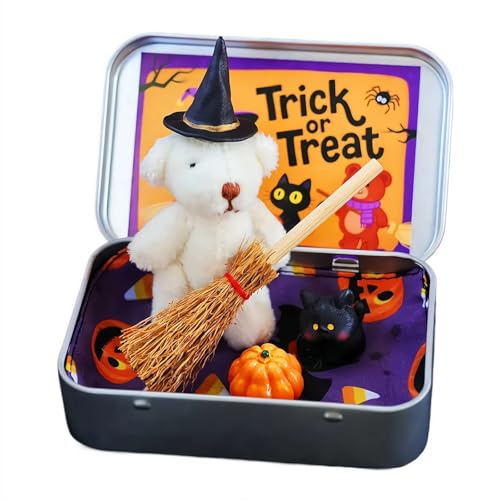 FLKWOP Halloween-Bär in einer Box für Süßes oder Saures, Teddybär in einer Box für Süßes oder Saures – Miniatur-Hexer, handgefertigter Hexen-Teddybär in Box, mit Hexen-Zauberer-Decke, Besen, Umhang FLKWOP Halloween-Bär in einer Box für Süßes oder Saures, Teddybär in einer Box für Süßes oder Saures – Miniatur-Hexer, handgefertigter Hexen-Teddybär in Box, mit Hexen-Zauberer-Decke, Besen, Umhang von FLKWOP