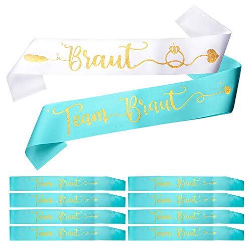 FLOFIA 10 pcs Braut Schärpe Team Braut Schärpe Junggesellinnenabschied Schärpe JGA Party Schärpe Hen Party Schärpe Hochzeit JGA Accessoires Zubehör Brautaccessoires Grün von FLOFIA