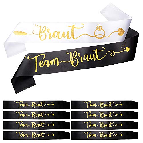 FLOFIA 10 pcs Braut Schärpe Team Braut Schärpe Junggesellinnenabschied Schärpe JGA Party Schärpe Hen Party Schärpe Hochzeit JGA Accessoires Zubehör Brautaccessoires Schwarz von FLOFIA