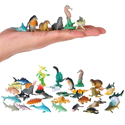 FLORMOON Mini Ocean Sea Animal Figures 36 pcs Realistic Plastic Aquarium Animals Action Model, Shark Bath Toys for Science Project, Birthday Party Cake Topper Gift for Kids Toddlers von FLORMOON