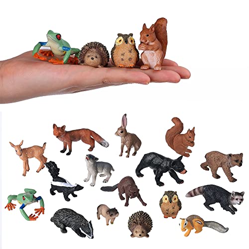 JOKFEICE Kleine Tierfiguren für Kinder, 16 STK. realistische Waldtiere, Babyfiguren, Waldtiere, Lernspielzeug für Wissenschaftsprojekte, Kuchenparty Dekoration von JOKFEICE