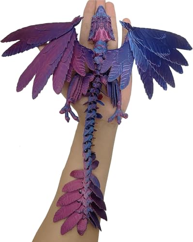 3D-gedruckte Drachenflügel, 30 cm, beweglicher Drache, Kristalldrache mit riesigen Flügeln, flexible Gelenke, Schreibtischspielzeug, Heimbüro-Dekor, Schreibtischspielzeug (lila und blau) von FLUEFOWL