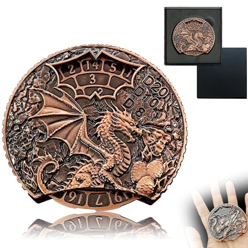 Chromatische Drachen Würfel Spinner, 7-in-1 Metall D&D Würfel Set mit Geschenkkassette für Dungeons and Dragons und RPG Tischspiele (Antike Bronze) von FLUEFOWL